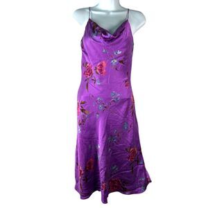 Spenser Jeremy Vintage 90s Y2K Silk Slip Dress Purple Floral Size 2